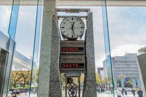 Hiroshima und die Schreininsel Miyajima Uhr im Friedensmuseum in Hiroshima