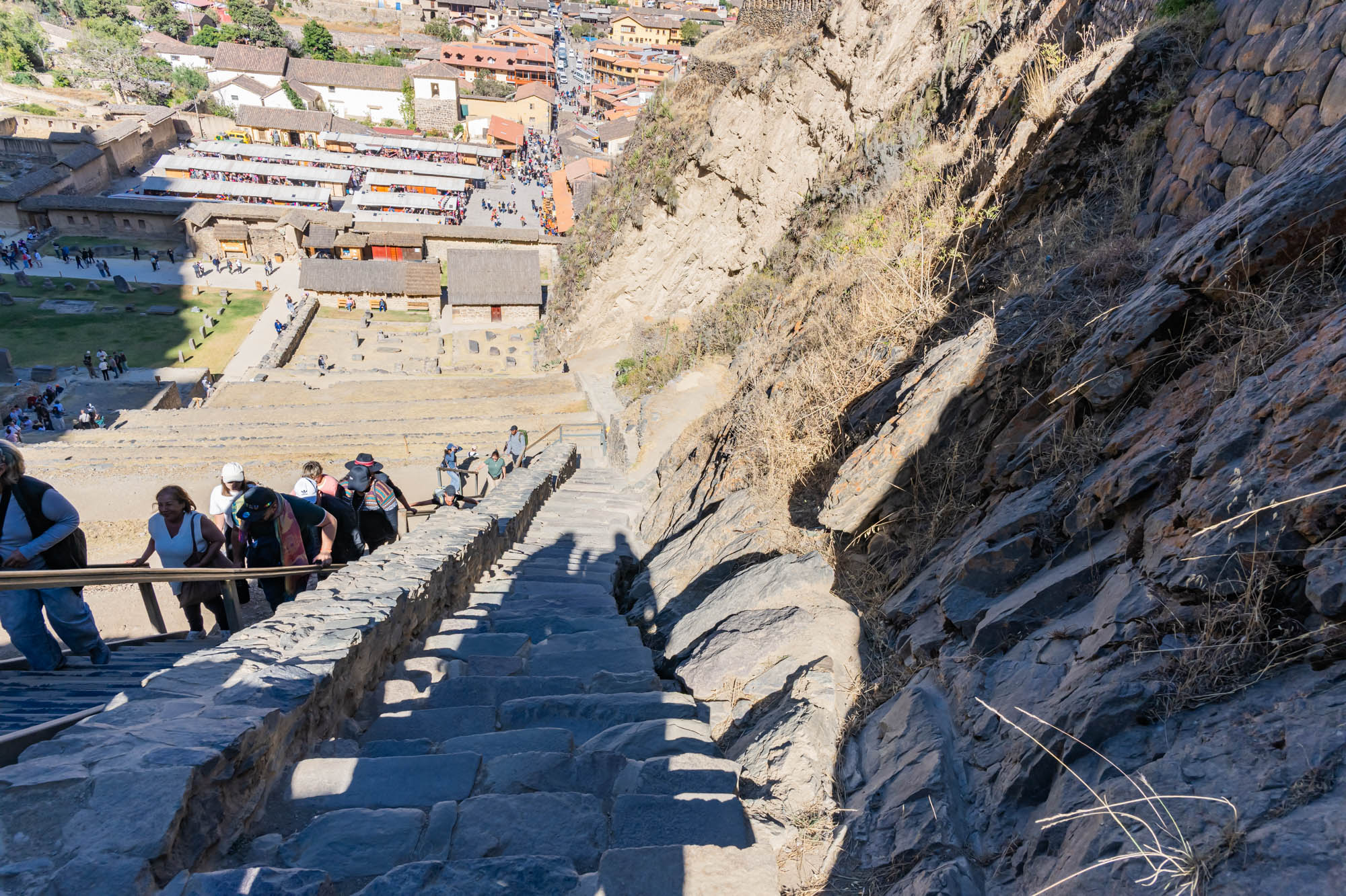 Ollantaytambo - grandiose Festung der Inka in Peru Steile Treppe in Ollantaytambo